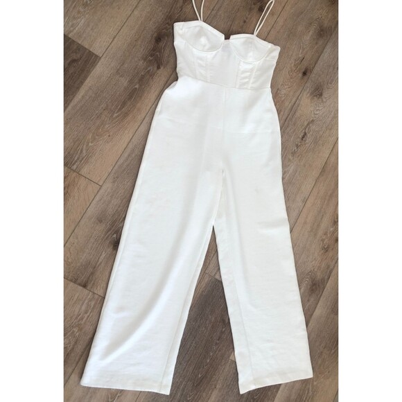 Zara Pants - ZARA‎ WIDE LEG PALAZZO BRIDAL COCKTAIL PARTY WHITE CORSET JUMPSUIT SZ L 8121/624